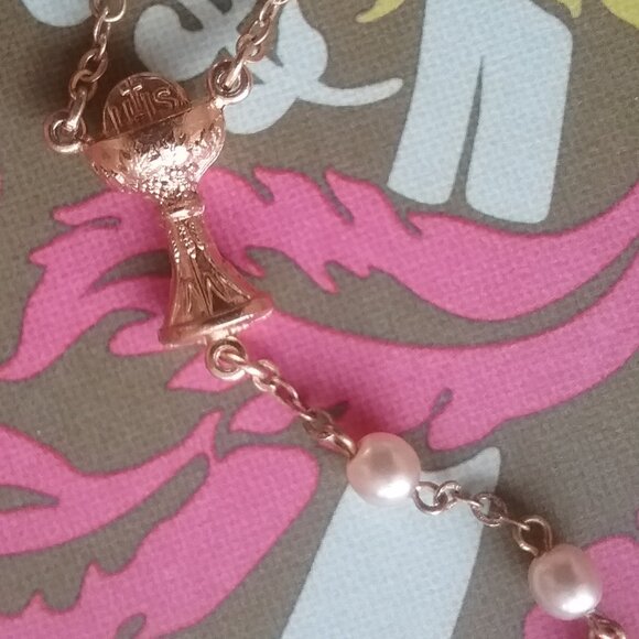 Vintage Rosary Beads IHS Chalice of Life - Religious Catholic Symbol - Picture 2 of 7